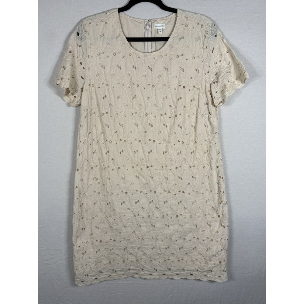 Garnet Hill Floral Eyelet 100% Organic‎ Cotton Ivory Aline Dress Sz 14